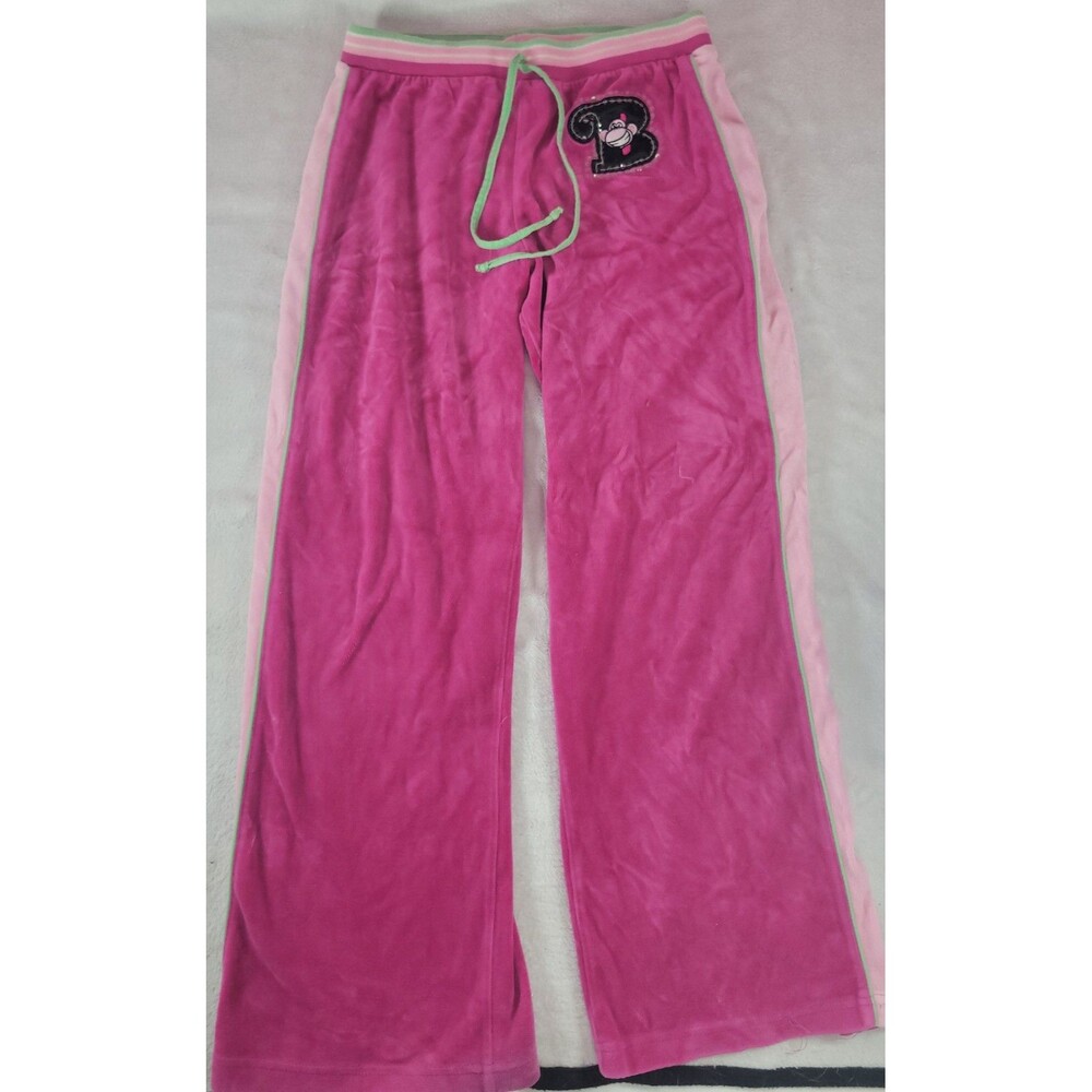 Vintage Y2K Bobby Jack Pink Velour Track Pants Wide Leg Stripe Sweatpants XL